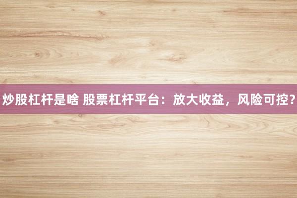 炒股杠杆是啥 股票杠杆平台：放大收益，风险可控？