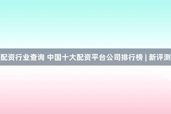 配资行业查询 中国十大配资平台公司排行榜 | 新评测