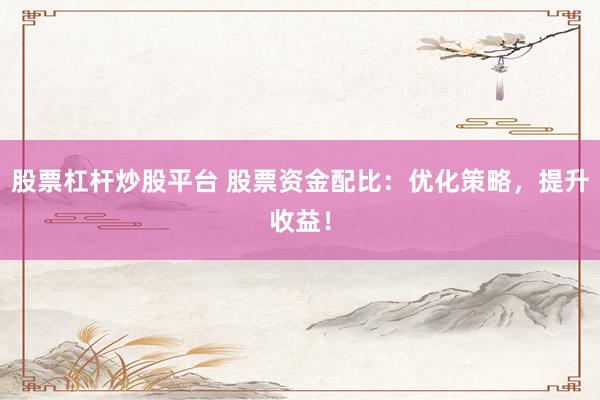 股票杠杆炒股平台 股票资金配比：优化策略，提升收益！