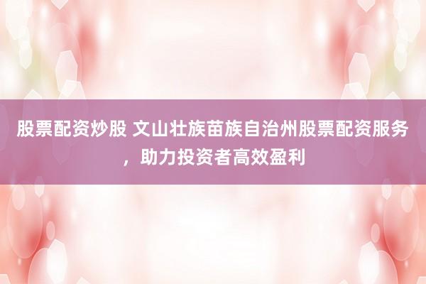 股票配资炒股 文山壮族苗族自治州股票配资服务，助力投资者高效盈利