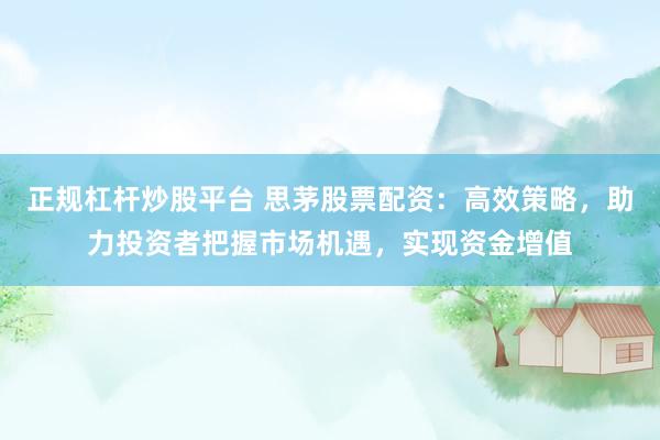 正规杠杆炒股平台 思茅股票配资：高效策略，助力投资者把握市场机遇，实现资金增值