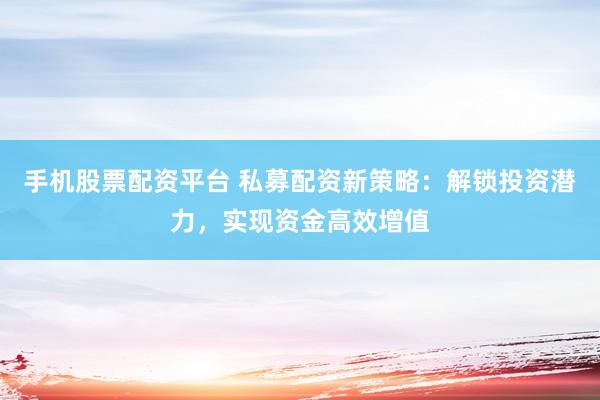 手机股票配资平台 私募配资新策略：解锁投资潜力，实现资金高效增值