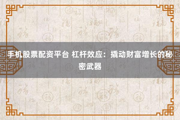 手机股票配资平台 杠杆效应:撬动财富增长的秘密武器