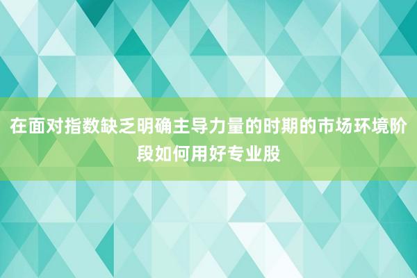 在面对指数缺乏明确主导力量的时期的市场环境阶段如何用好专业股