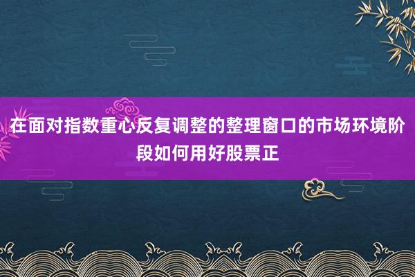 在面对指数重心反复调整的整理窗口的市场环境阶段如何用好股票正