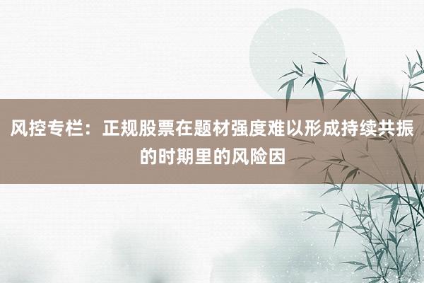 风控专栏：正规股票在题材强度难以形成持续共振的时期里的风险因